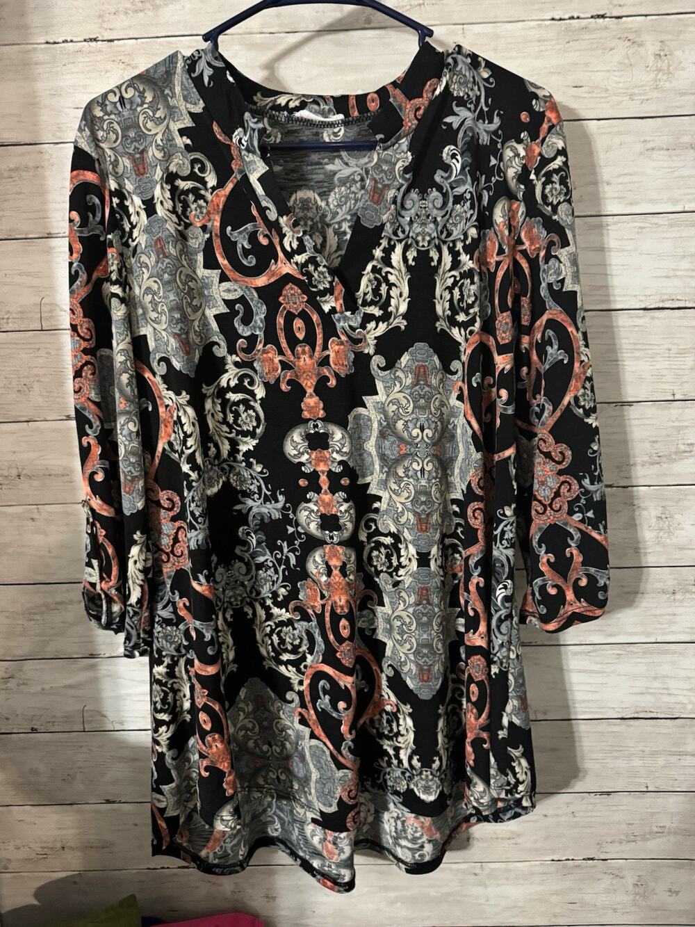 Chic 5 Collection Women’s v Neck 3/4 Sleeve Tunic Blouse Shirt Size Large L